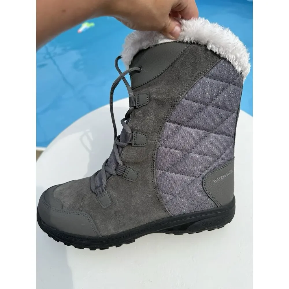 Women's 10 M Columbia Minx Mid II Snow Waterproof Boots Insulated Gray Faux Fur